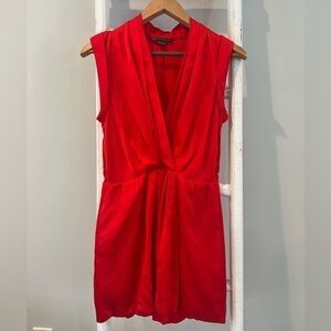 ARMANI exchange red silky wrap style elastic waist bubble hem dress pockets 0